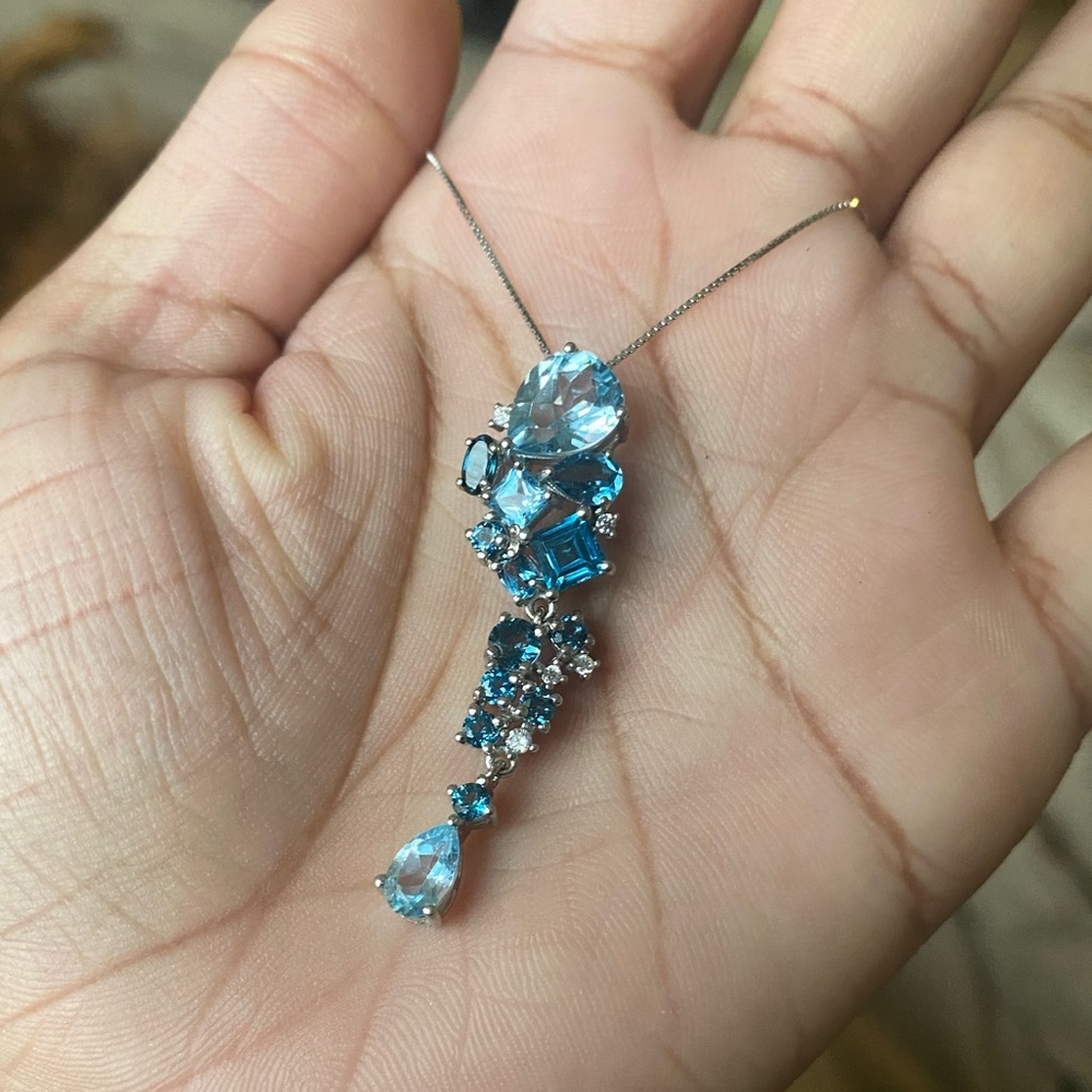 Sterling SIlver Multi Blue and White Topaz Pendant Necklace